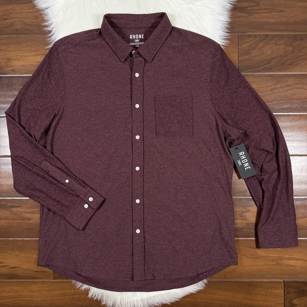 Rhone Men's Size XL Heather Tawny Port Brushed Jersey WFH Button Down Shirt